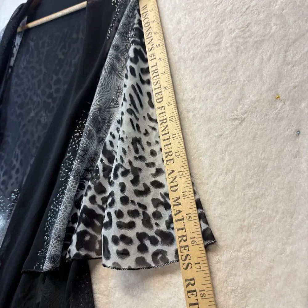 Sheer Leopard Print Kimono Cardigan Open Front Black Gray Layered Flowy OSFM